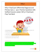 NR511 Final Exam Differential Diagnosis and  Primary Care 3 – 450+ Practice Questions with  Verifie