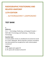 Radiography Test Bank for Radiographic Positioning & Related Anatomy (Lampignano 11th Ed)