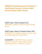 NURS 612 Health Assessment Exam 1  Final Exam Practice | Correct Q&A  Review Guide (100% Score)