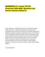 HAZWOPER 40 - Lesson 19: Fire  Protection 2025-2026  Questions and  Correct Answers Rated A+
