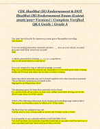 CDL HazMat (H) Endorsement & DOT  HazMat (H) Endorsement Exam (Latest 2026/2027 Version) | Complete