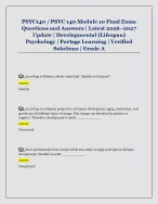 PSYC140 / PSYC 140 Module 10 Final Exam  Questions and Answers | Latest 2026–2027  Update | Developm...
