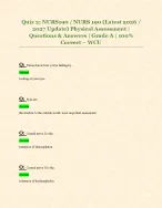 Quiz 2: NURS190 / NURS 190 (Latest 2026 /  2027 Update) Physical Assessment |  Questions & Answers | Grade A | 100%  Correct – WCU