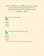 Quiz 1: NURS190 / NURS 190 (Latest 2026 /  2027 Update) Physical Assessment |  Questions & Answers | Grade A | 100%  Correct – WCU