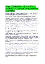 WORLD REGIONAL GEOGRAPHY - EXAM #3 QUESTIONS WITH VERIFIED ANSWERS