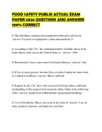 FOOD SAFETY PUBLIX ACTUAL EXAM PAPER 2026 QUESTIONS AND ANSWERS 100% CORRECT