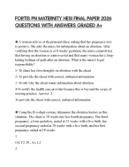 FORTIS PN MATERNITY HESI FINAL PAPER 2026 QUESTIONS WITH ANSWERS GRADED A+