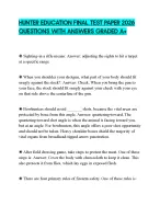 HUNTER EDUCATION FINAL TEST PAPER 2026 QUESTIONS WITH ANSWERS GRADED A+ ...