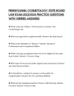 PENNSYLVANIA COSMETOLOGY STATE BOARD LAW EXAM 2023/2024 PRACTICE QUESTIONS WITH VERIFIED ANSWERS