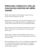 PENNSYLVANIA COSMETOLOGY STATE LAW EXAM 2023/2024 QUESTIONS AND VERIFIED ANSWERS
