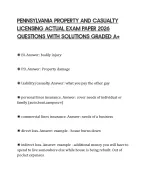 PENNSYLVANIA PROPERTY AND CASUALTY LICENSING ACTUAL EXAM PAPER 2026 QUESTIONS WITH SOLUTIONS GRADED