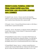 PENNSYLVANIA FUNERAL DIRECTOR FINAL EXAM PAPER 2026 FULL QUESTIONS AND SOLUTIONS VERIFIED 100% CORR