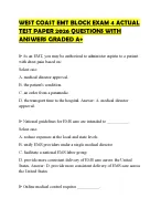 WEST COAST EMT BLOCK EXAM 4 ACTUAL TEST PAPER 2026 QUESTIONS WITH ...