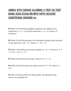 ABEKA 10TH GRADE ALGEBRA 2 TEST 02 TEST BANK 2026 EXAM REVIEW WITH SOLVED QUESTIONS GRADED A+