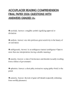 ACCUPLACER READING COMPREHENSION FINAL PAPER 2026 QUESTIONS WITH ANSWERS GRADED A+