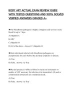 BODY ART ACTUAL EXAM REVIEW GUIDE WITH TESTED QUESTIONS AND 100% SOLVED VERIFIED ANSWERS GRADED A+