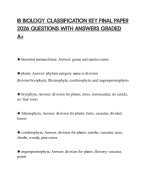 IB BIOLOGY CLASSIFICATION KEY FINAL PAPER 2026 QUESTIONS WITH ANSWERS ...