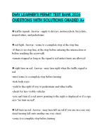 DMV LEARNER'S PERMIT TEST BANK 2026 QUESTIONS WITH SOLUTIONS GRADED A+