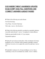 DOD INSIDER THREAT AWARENESS UPDATED EXAM SCRIPT 2026 FULL QUESTIONS AND CORRECT ANSWERS