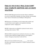 FEMA ICS 100 IS-100.C FINAL EXAM SCRIPT 2026 COMPLETE QUESTIONS AND ACCURATE SOLUTIONS