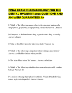 FINAL EXAM PHARMACOLOGY FOR THE DENTAL HYGIENIST 2026 QUESTIONS AND ANSWERS GUARANTEED A+