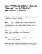 TEXAS PROPERTY AND CASUALTY INSURANCE EXAM SCRIPT 2026 QUESTIONS WITH VERIFIED CORRECT ANSWERS
