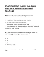 TEXAS REAL ESTATE FINANCE FINAL EXAM PAPER 2026 QUESTIONS WITH VERIFIED SOLUTIONS