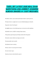 TOEFL IBT LATEST 2025 REAL EXAM QUESTIONS AND CORRECT ANSWERS ALREADY GRADED A+ JUST RELEASED.
