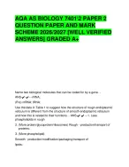 2026 AQA A LEVEL BIOLOGY PAPER 1 WITH QUESTIONS AND WELL VERIFIED ANSWERS [GRADED A+] NEW!!