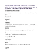WESTCOTT DEVELOPMENTAL PSYCHOLOGY LIFE SPAN  EXAM 199 QUESTIONS AND ANSWERS 2026/2027. VERIFIED