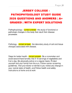JERSEY COLLEGE -  PATHOPHYSIOLOGY STUDY GUIDE  2026 QUESTIONS AND ANSWERS | A+  GRADED