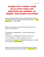 FLORIDA CIVIC LITERACY EXAM  (FCLE) STUDY GUIDE 2026  QUESTIONS AND ANSWERS | A+  GRADED