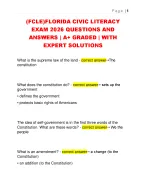 FCLE)FLORIDA CIVIC LITERACY  EXAM 2026 QUESTIONS AND  ANSWERS | A+ GRADED