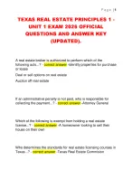 TEXAS REAL ESTATE PRINCIPLES 1 -  UNIT 1 EXAM 2026 OFFICIAL  QUESTIONS AND ANSWER