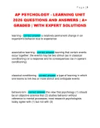 AP PSYCHOLOGY - LEARNING UNIT  2026 QUESTIONS AND ANSWERS | A+  GRADED | WITH EXPERT SOLUTIONS
