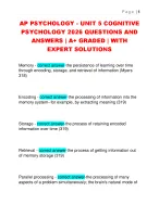 AP PSYCHOLOGY - UNIT 5 COGNITIVE  PSYCHOLOGY 2026 QUESTIONS AND  ANSWERS | A+ GRADED