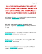 NCLEX PHARMACOLOGY PRACTICE  QUESTIONS FOR NURSING STUDENTS  2026 QUESTIONS AND ANSWERS