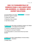 NSG 122 FUNDAMENTALS OF  NURSING EXAM 4 2026 QUESTIONS  AND ANSWERS | A+ GRADED