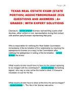 TEXAS REAL ESTATE EXAM (STATE  PORTION) AGENCYBROKERAGE 2026  QUESTIONS AND ANSWERS | A+  GRADED
