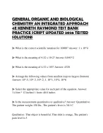 GENERAL ORGANIC AND BIOLOGICAL CHEMISTRY AN INTEGRATED APPROACH 4E KENNETH RAYMOND TEST BANK PRACTI