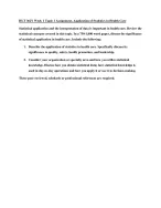 Assignment, Application of Statistics in Health Care
