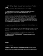 NR 443 Week 1 Graded Discussion Topic: Determinants of Health