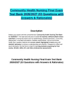 Community Health Nursing Final Exam Test Bank 2026/2027 (53 Questions with Answers & Rationales)