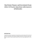 Real Estate Finance and Investment Exam 2026: 53 Practice Questions with Answers & Rationales