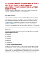CATEGORY 1B INSECT MANAGEMENT IOWA PESTICIDE EXAM QUESTIONS AND ANSWERS | VERIFIED SOLUTIONS