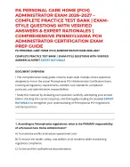 PA PERSONAL CARE HOME (PCH) ADMINISTRATOR EXAM 2026–2027 – COMPLETE PRACTICE TEST BANK