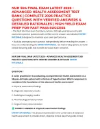 NUR 504 FINAL EXAM LATEST 2026 – ADVANCED HEALTH ASSESSMENT TEST BANK | COMPLETE 2026 PRACTICE QUES