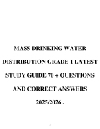 MASS DRINKING WATER DISTRIBUTION GRADE 1 LATEST STUDY GUIDE 70 + QUESTIONS AND CORRECT ANSWERS 2025