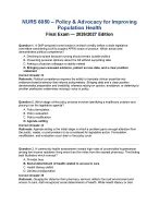 NURS 6050 Policy & Advocacy for Improving Population Health Final Exam Prep 2026/2027 | A+ Graded