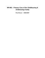 NR 602 / NR602 Primary Care of the Childbearing & Childrearing Family Final Exam Prep 2026/2027